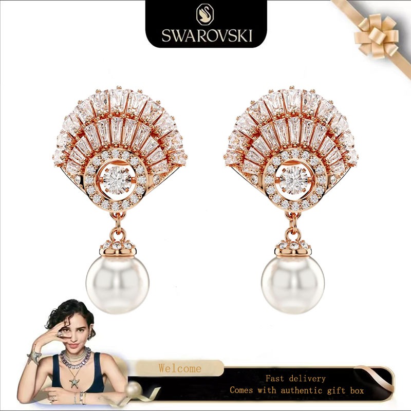 Swarovski (ใหม่)ต่างหูแฟชั่นผู้หญิง Rose Gold Shell พลอยคริสตัลสีขาว Idyllia ต่างหูของขวัญวันวาเลนไทน์ของขวัญวันเกิด