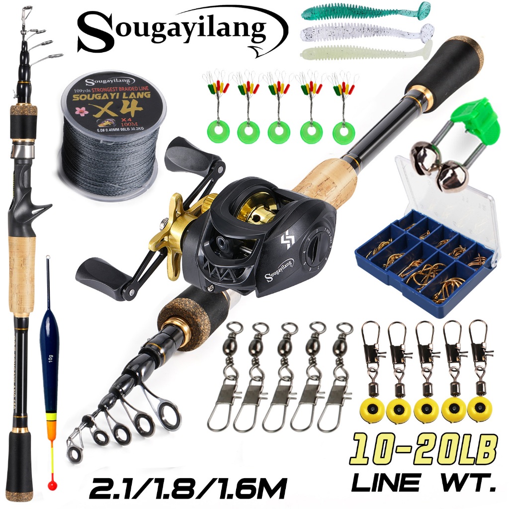 Sougayilang Telescopic Fishing Rod ขนาด 1.6M - 2.1M คาร์บอนไฟเบอร์ พร้อม Reel และสาย PE ใช้งานได้ทั้งน้ำทะเลและน้ำจืด