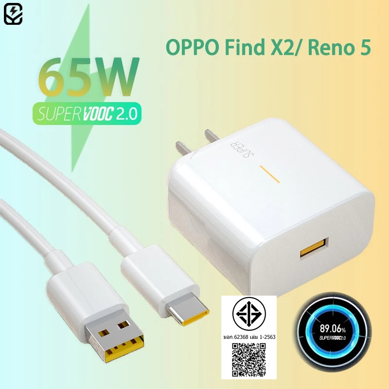 ชุดชาร์จเร็ว Realme ของแท้ หัวชาร์จ อะแดปเตอร์ชาร์จเร็ว 65W Type-C Supervooc 2.0 6.5A USB Type-C สำห
