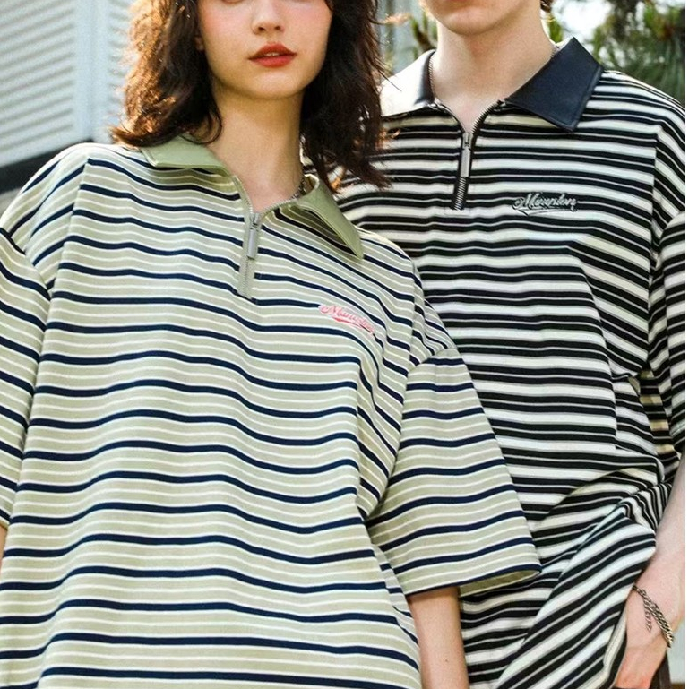 BECoolMan เสื้อโปโลผู้ชาย แถบ คอซิปครึ่ง ร้อยชุด วินเทจลม – โปรปัง