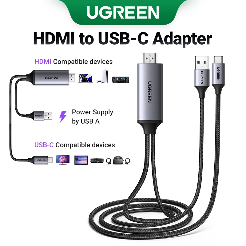 Ugreen อะแดปเตอร์สายเคเบิล HDMI เป็น USB C จอแสดงผลวิดีโอเสียง 4K 60Hz HDR HDCP2.2 Dolby พร้อมแหล่งจ่ายไฟ USB สําหรับ PS4/5 สวิทช์ Xbox PC