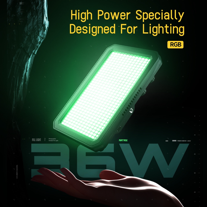 Photoolex Matrix-07RGB 36W ไฟถ่ายภาพสีเต็มรูปแบบกลางแจ้งแบบชาร์จไฟได้พร้อมแหล่งจ่ายไฟคู่