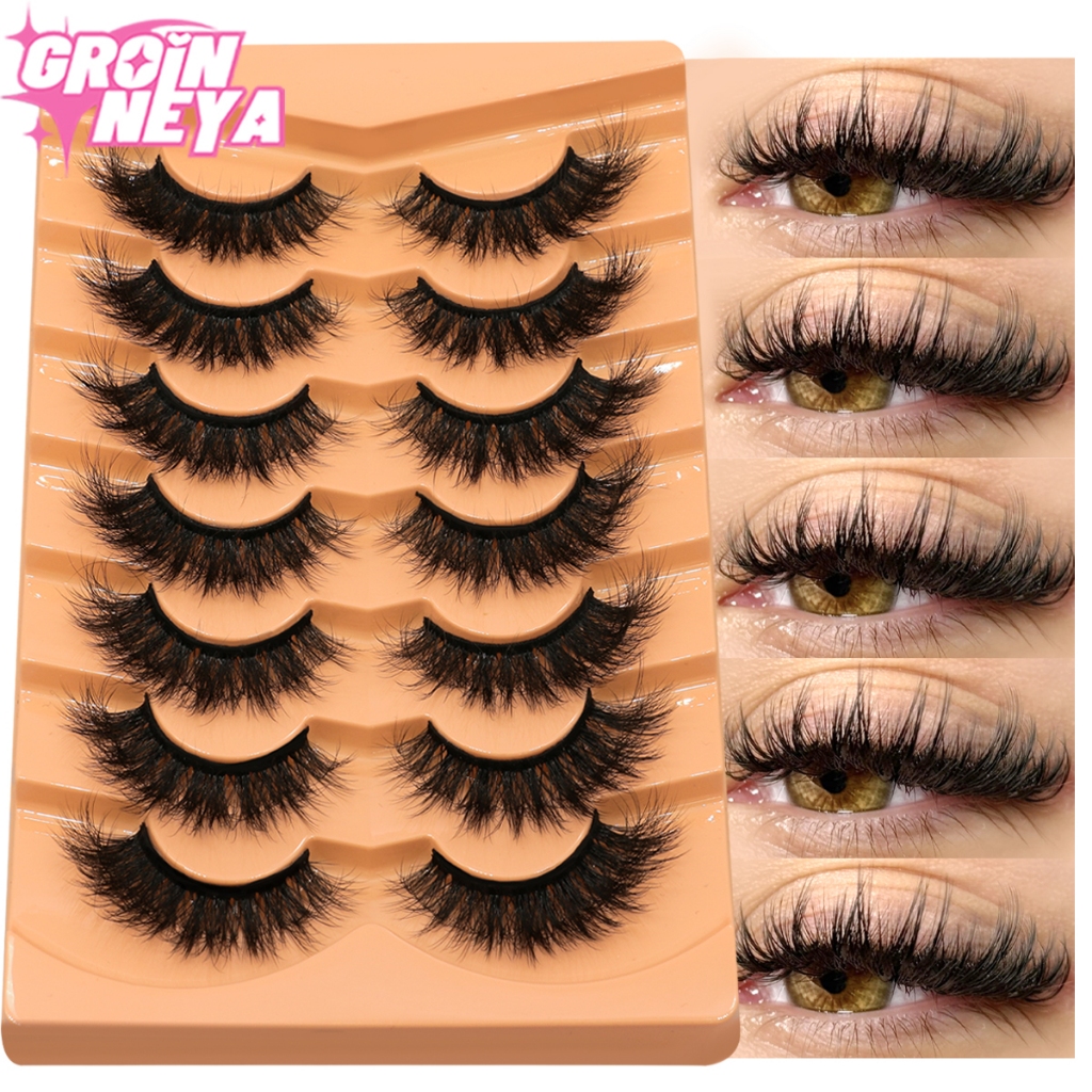 Groinneya Fluffy Faux Mink Lashes 8D Wispy Lashes ดรามาติคยาวหนาปริมาณปลอม Lashes Extensions