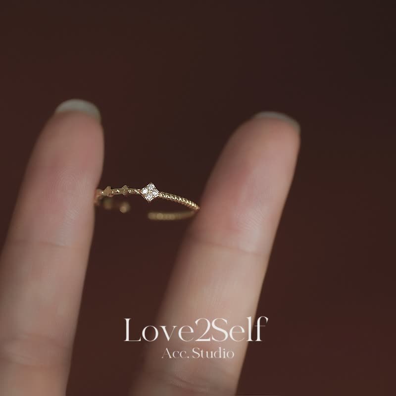 Love2Self J113 Vintage Zirconia แหวนผู้หญิง Minimalist สไตล์ฝรั่งเศสแหวนบาง