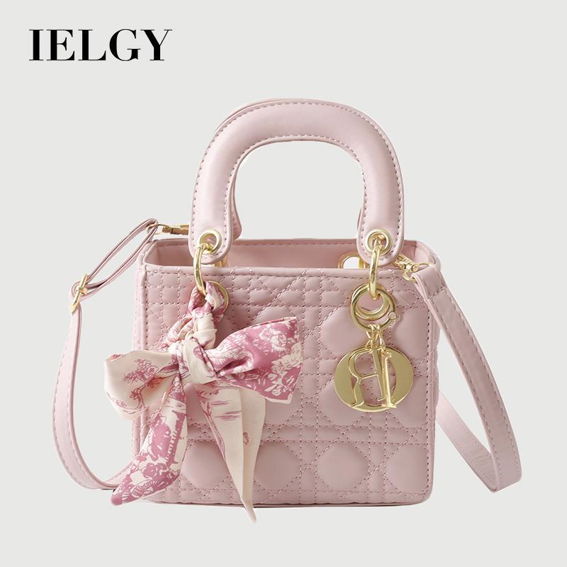 IELGY กระเป๋าถือผู้หญิงยอดนิยม ทรงขนมเปียกปูน สีทึบ พร้อมสายสะพายไหล่