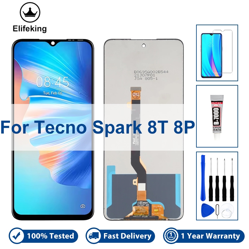 6.6 "LCD สําหรับ Tecno Spark 8T 8P KG6p KG7H KG7 จอแสดงผล Touch Screen Digitizer Assembly เปลี่ยน 10