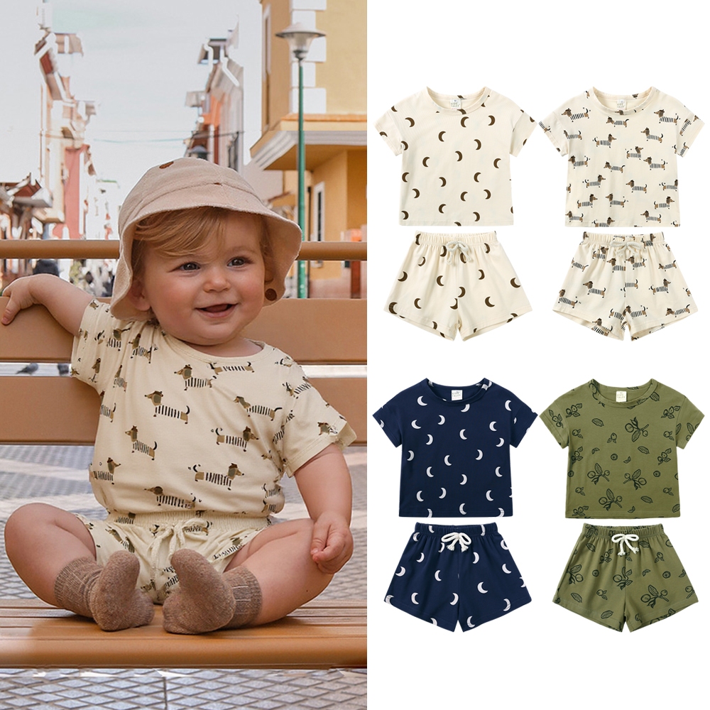 Kids Tales Unisex Baby 2 ชิ้น/เซ็ต tshirt ผ้าฝ้าย + กางเกงขาสั้นแขนสั้นชุดเสื้อผ้าแฟชั่นใหม่ชุด