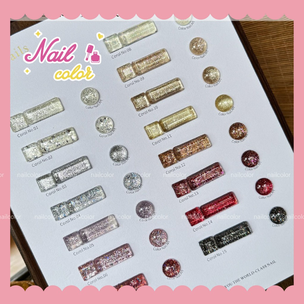 [คลังสินค้าพร้อม] Sansu ชุดแต่งเล็บเลื่อมแพลตตินัม 16 สี (ฟรีการ์ดสีไม้+ชิ้นเล็บแอพ) กาวกากเพชร กาวเลื่อม กาวแฟลช สีเงาดี