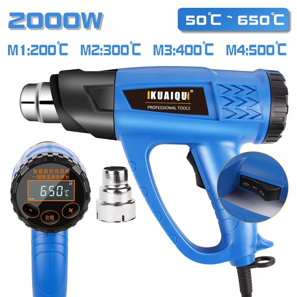 Hot Air Gun  Heat  gun  220V  2000W LCD Rear Digital Display Two Gears Adjustable Temperature  600℃  เครื่องเป่าลมร้อน  for Auto film, water and electricity engineering, construction engineering