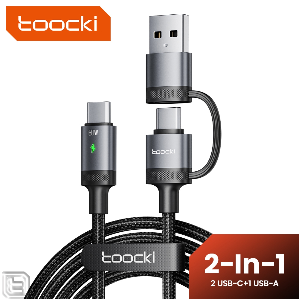 Toocki 2-in-1 สายชาร์จเร็ว PD60W Type C ถึง Type C สายชาร์จเร็ว 3A USB A ถึง Type C Data Cable