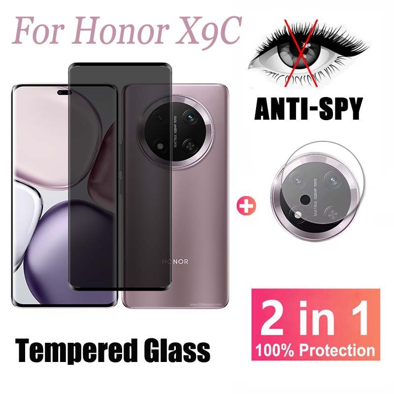 ฟิล์ม 2 in 1 สำหรับ Honor X9C กระจกนิรภัยป้องกันสายลับป้องกันหน้าจอสำหรับ ฟิล์มกระจก Honor X9C X9A X9B 200 100 90 70 Pro Plus Magic 6 Pro Lite ฟิล์ม ตัวป้องกันเลนส์กล้อง
