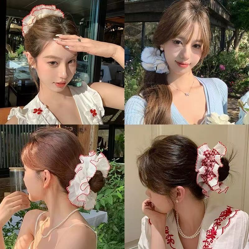 เกาหลีแฟชั่นลูกไม้สีขาวลายสก๊อตดอกไม้เชือกผมหญิง อิน ของขวัญวันเกิดนักเรียน