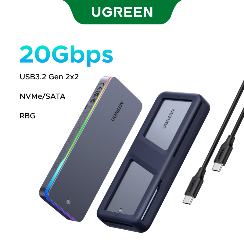 Ugreen 20Gbps M2 SSD กรณี M.2 NVMe SATA SSD Enclosure อะแดปเตอร์ USB 3.2 Gen2 ภายนอก Enclosure