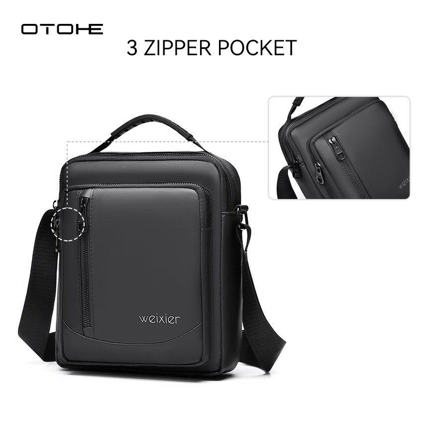 OTOHE กระเป๋าสะพายไหล่ผู้ชายกระเป๋าสะพายข้างกระเป๋ากันน้ําหนัง PU Casual Sport Street Bag