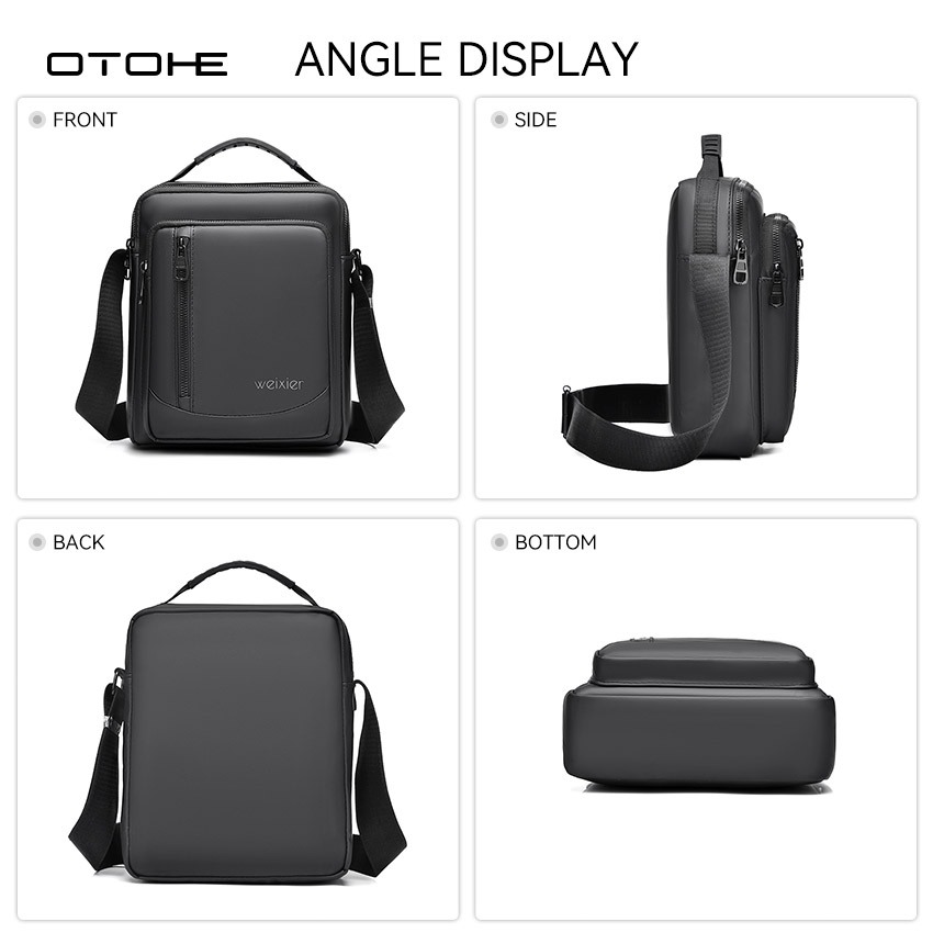 OTOHE กระเป๋าสะพายไหล่ผู้ชายกระเป๋าสะพายข้างกระเป๋ากันน้ําหนัง PU Casual Sport Street Bag