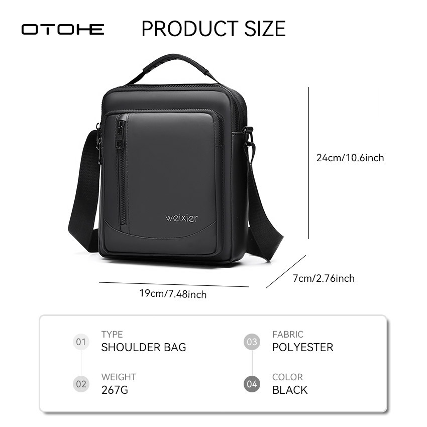 OTOHE กระเป๋าสะพายไหล่ผู้ชายกระเป๋าสะพายข้างกระเป๋ากันน้ําหนัง PU Casual Sport Street Bag