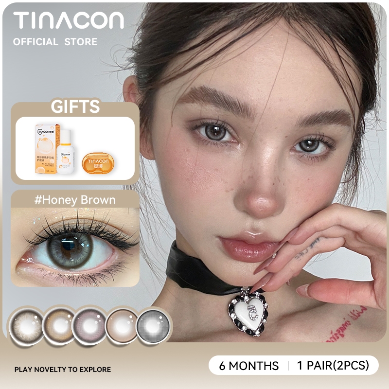 TINACON 1คู่ คอนแทคเลนส์สีน้ำตาล 6เดือน เลนส์ค่าสายตาสั้น Myopia lenses ค่าสายตา (0~-8.0) DIA 14.2mm