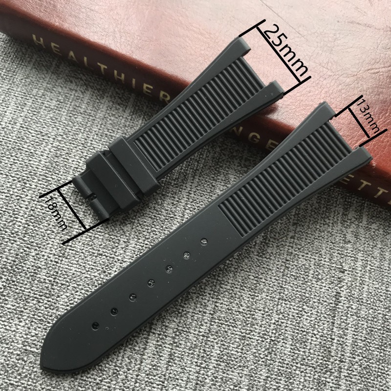 เหมาะสําหรับ PP PATEK PATEK PHILIPPE 5711 5712G นกแก้วสกรูพิเศษ Notch สายนาฬิกาซิลิโคนชาย 25 มม.สร้อยข้อมือสีดํา