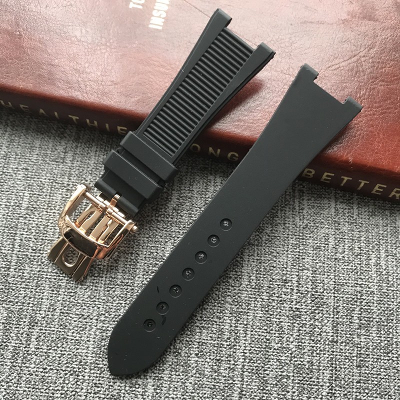 เหมาะสําหรับ PP PATEK PATEK PHILIPPE 5711 5712G นกแก้วสกรูพิเศษ Notch สายนาฬิกาซิลิโคนชาย 25 มม.สร้อยข้อมือสีดํา