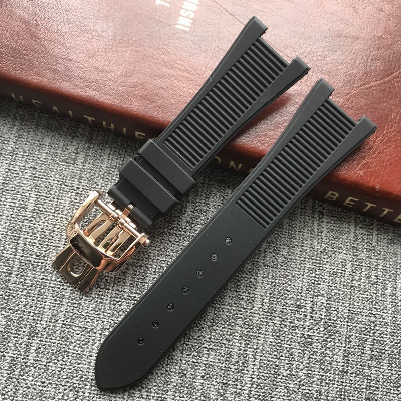 เหมาะสําหรับ PP PATEK PATEK PHILIPPE 5711 5712G นกแก้วสกรูพิเศษ Notch สายนาฬิกาซิลิโคนชาย 25 มม.สร้อยข้อมือสีดํา