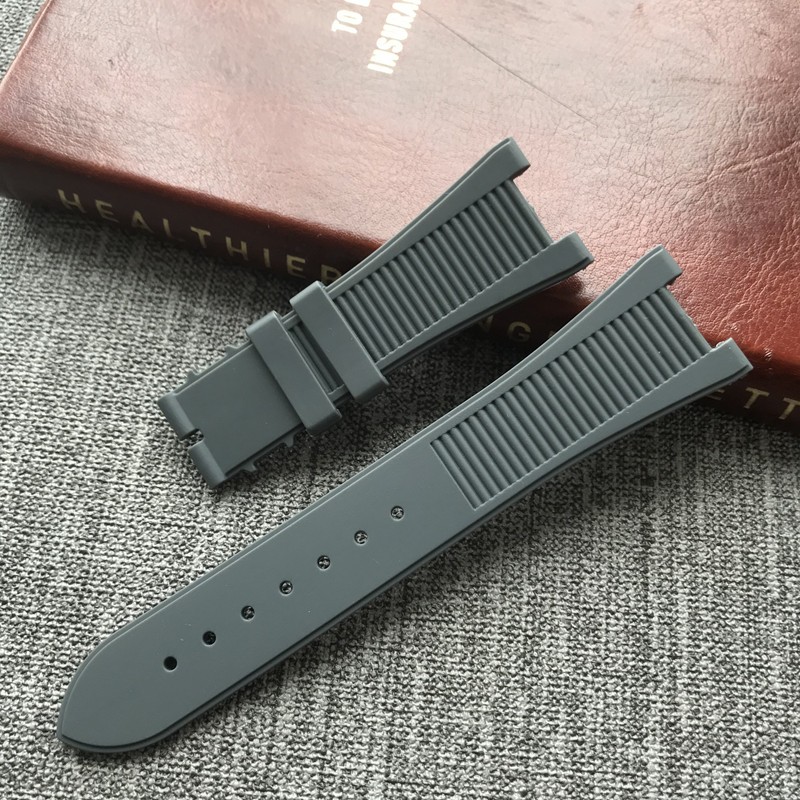 เหมาะสําหรับ PP PATEK PATEK PHILIPPE 5711 5712G นกแก้วสกรูพิเศษ Notch สายนาฬิกาซิลิโคนชาย 25 มม.สร้อยข้อมือสีดํา