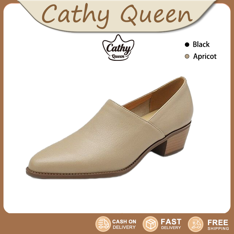 Cathy Queen รองเท้าส้นกลาง 4 ซม. ปลายแหลม ดีไซน์เรียบหรู ดูแพง ใส่สบาย เหมาะสำหรับทุกโอกาส