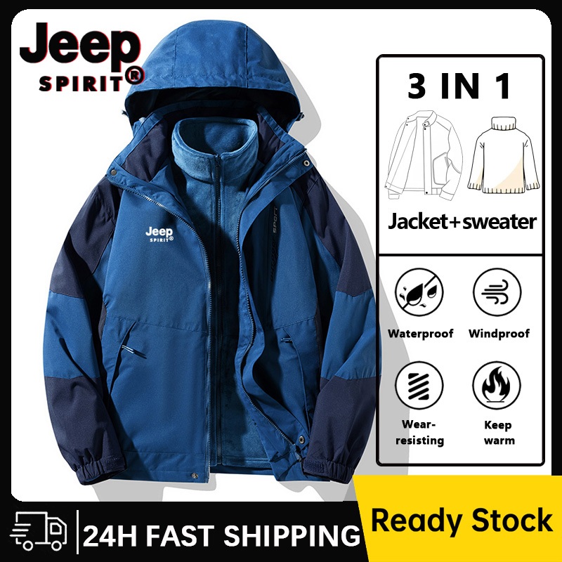 Jeep SPIRIT 3-In-1 เสื้อแจ็คเก็ตฤดูหนาวสําหรับชายกันน้ําและกันลมเสื้อแจ็คเก็ตเล่