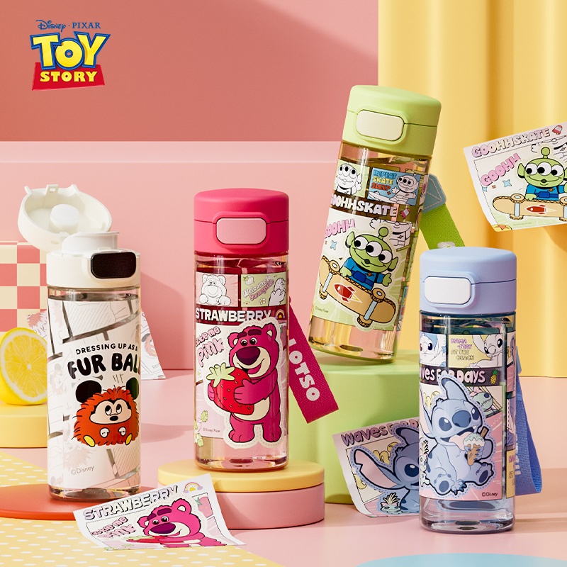 แก้วน้ำเด็ก Disney นักเรียนประถม ลายการ์ตูน แบบพลาสติก พร้อมเชือกพกพา ใช้งานได้ใ