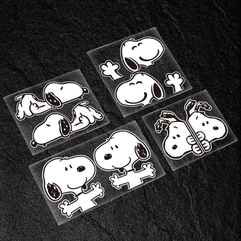 รถยนต์ไฟฟ้า สนูปปี้ สติกเกอร์รถการ์ตูนสุนัขสติกเกอร์รถภาพวาดประตูทั้งสองด้านรูปแบบบล็อกรอยขีดข่วนพื้นที่ขนาดใหญ่