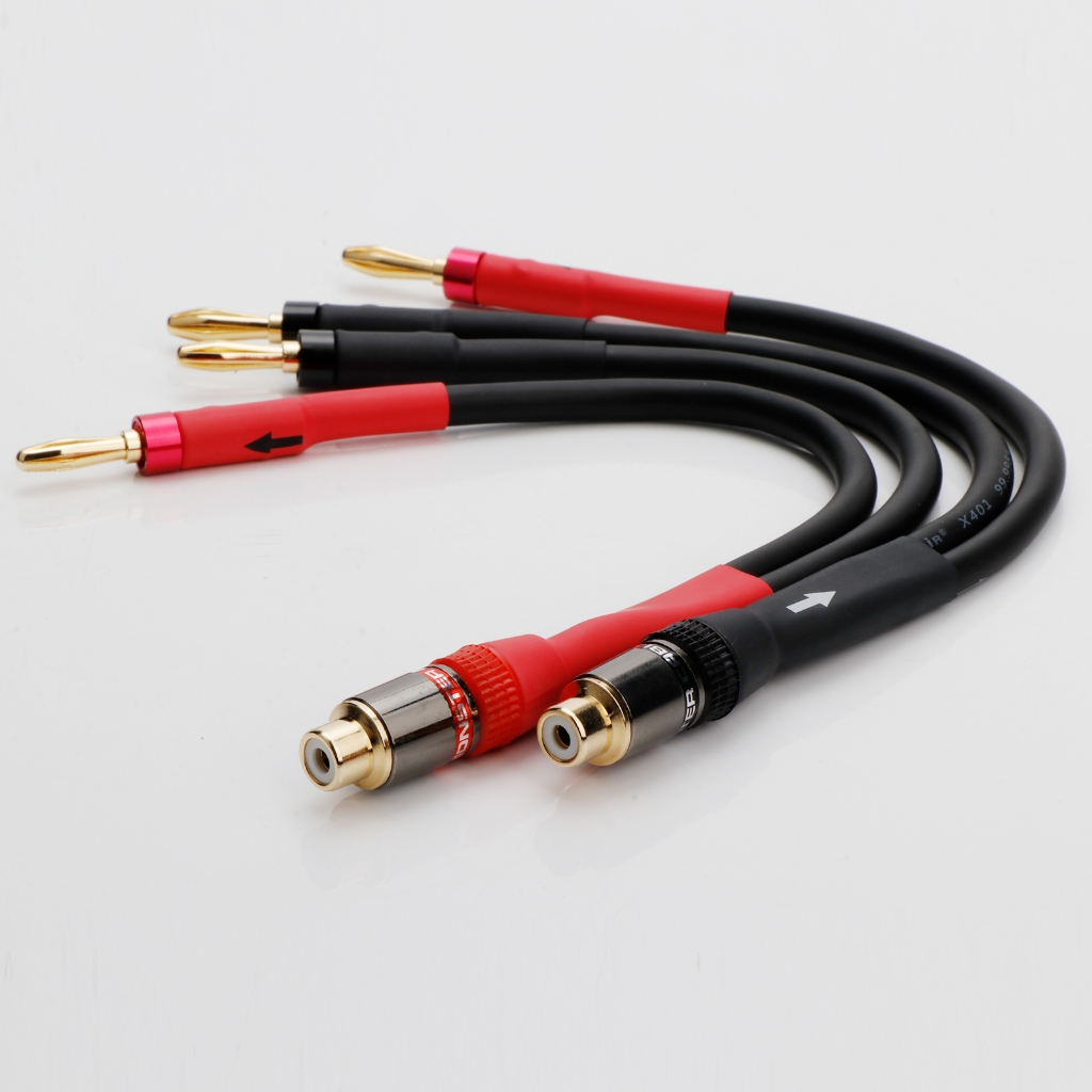 Hifi สายลําโพง Dual banana to RCA สายสัญญาณเสียงเดี่ยวหญิง RCA ถึง 2 ปลั๊กกล้วย OFC Gold plated Amplifier