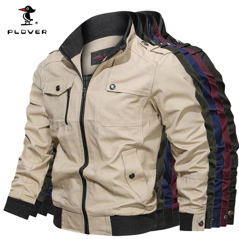 Plover Military Jacket Men Air Force Flight Jacket Stand Collar เสื้อแจ็คเก็ตมอเตอร์ไซค์กันลมเสื้อผ้าผู้ชายขนาดบวก