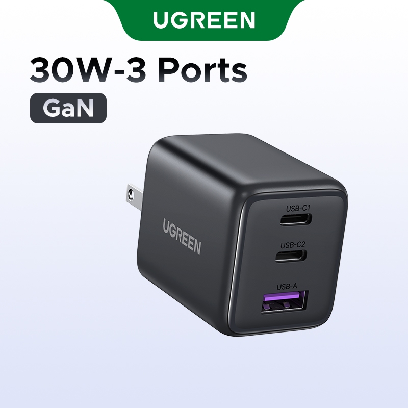 UGREEN NexodeUGREEN 20w/30w USB-C/USB-A 2/3 พอร์ต Nexode GaN Fast Charger USB-C Power Adapter สําหรั