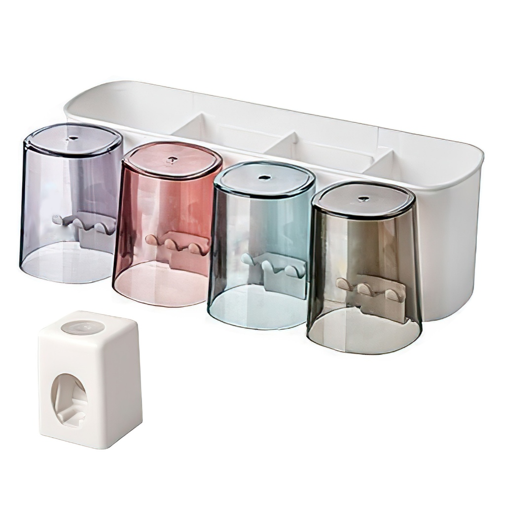เครื่องจ่ายยาสีฟันอัตโนมัติติดผนังพร้อมที่ใส่แปรงสีฟันชั้นเก็บแปรงสีฟันความจุขนาดใหญ่สําหรับเดินทางที่บ้าน
