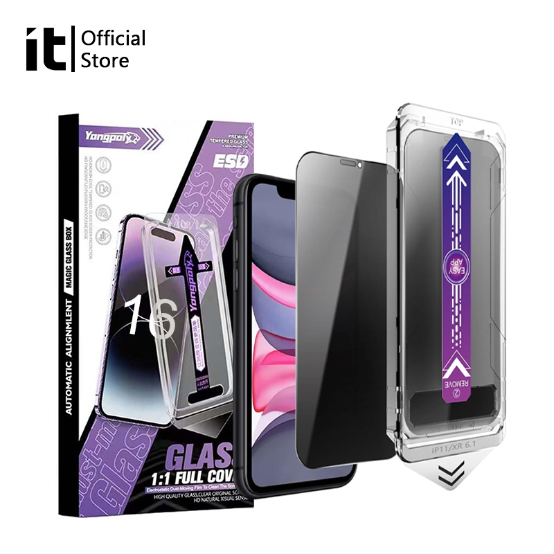 [it]9H ฟิล์มกันรอยความเป็นส่วนตัวความแข็ง ฟิล์มกระจกสําหรับ iPhone 13 12Pro 11Promax 14 15Plus 16ProMax xs xr ห้องสะอาด ฟิล์มกระจกขอบดําแกร่ง ฟิล์มกระจกเต็มจอใส
