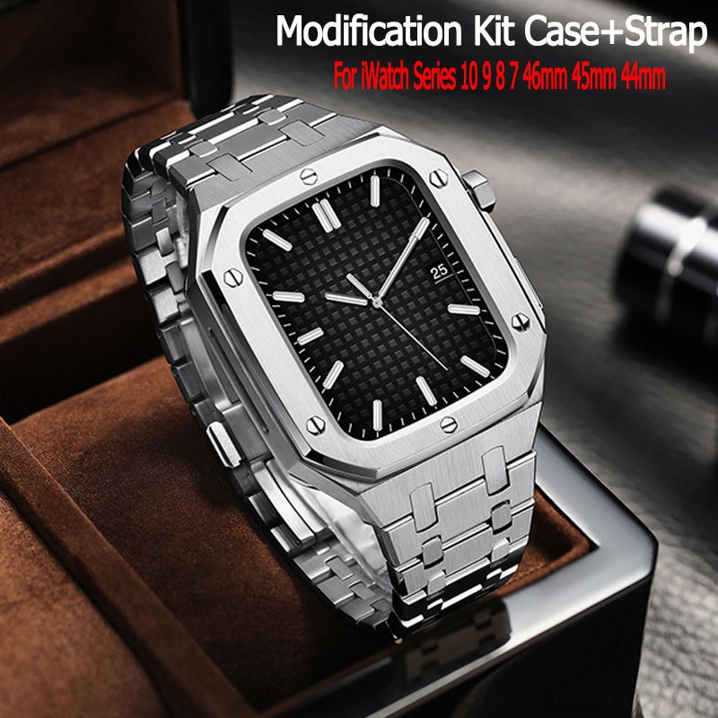 jansin modification mod kit สายสแตนเลส + เคสสําหรับ สําหรับ iwatch series 11 10 46มม 9 8 7 45มม 6 SE 5 4 3 44มม นาฬิกาสมาร์ท
