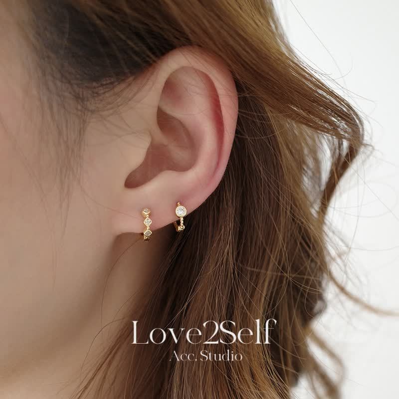 Love2Self E028 ต่างหูทุกวันอินเทรนด์ Buckle Hoop ต่างหู Rhinestones เครื่องประดับแฟชั่น
