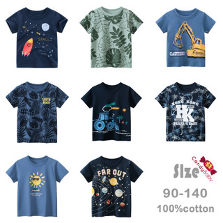 เสื้อยืดคอกลม แขนสั้น ผ้าฝ้าย ลายการ์ตูนไดโนเสาร์น่ารัก แฟชั่นฤดูร้อน สําหรับเด็กผู้ชาย 1-8 ปี