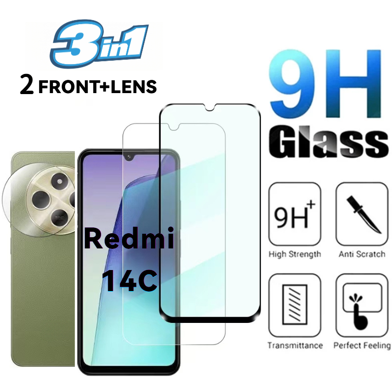 รุ่นเต็มโปร่งใส 9H HD ฟิล์มกระจกนิรภัยฟิล์มนิรภัยสําหรับ Xiaomi Redmi 14C Redmi 14C Redmi14C 14C C14