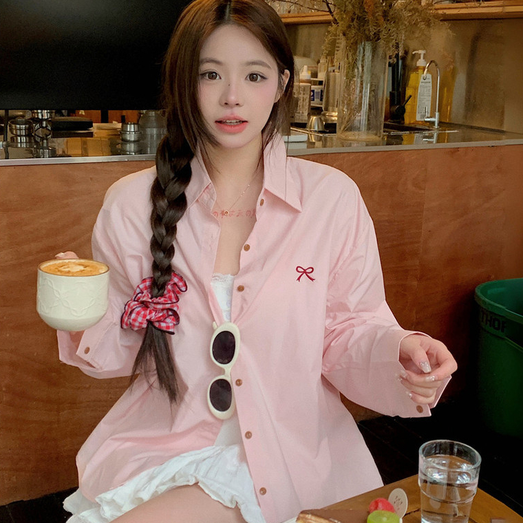 ดีไซน์โบว์เสื้อแขนยาวผู้หญิง ทรงหลวม ลำลอง กันแดด เสื้อแจ็คเก็ต