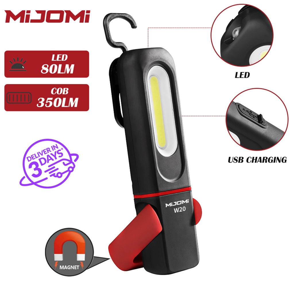 Mijomi W20 โคมไฟ LED COB แม่เหล็ก ขนาดเล็ก แบบพกพา ชาร์จ Type C สําหรับซ่อมแซมรถบรรทุก รถยนต์