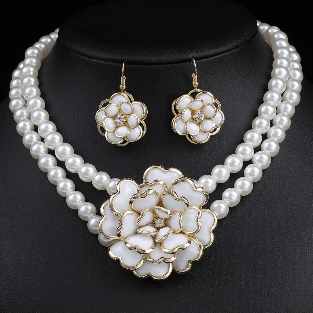 ชุดเครื่องประดับผู้หญิงปรับสร้อยคอมุกต่างหูชุดเครื่องประดับแต่งงานวันหยุด