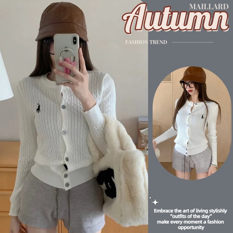 NZN เสื้อแจ็คเก็ตคาร์ดิแกนแขนยาวปักม้าโพนี่