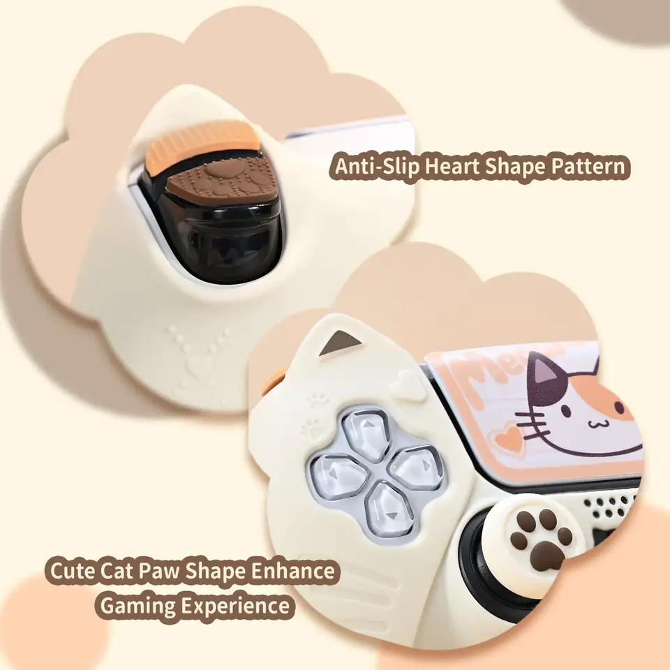 Geekshare ผ้าดิบแมวซิลิโคนฝาครอบป้องกันสําหรับคอนโทรลเลอร์ไร้สาย PS5,พร้อมหมวกจับนิ้วหัวแม่มือ 2 ชิ้นและสติกเกอร์ 2 ชิ้น