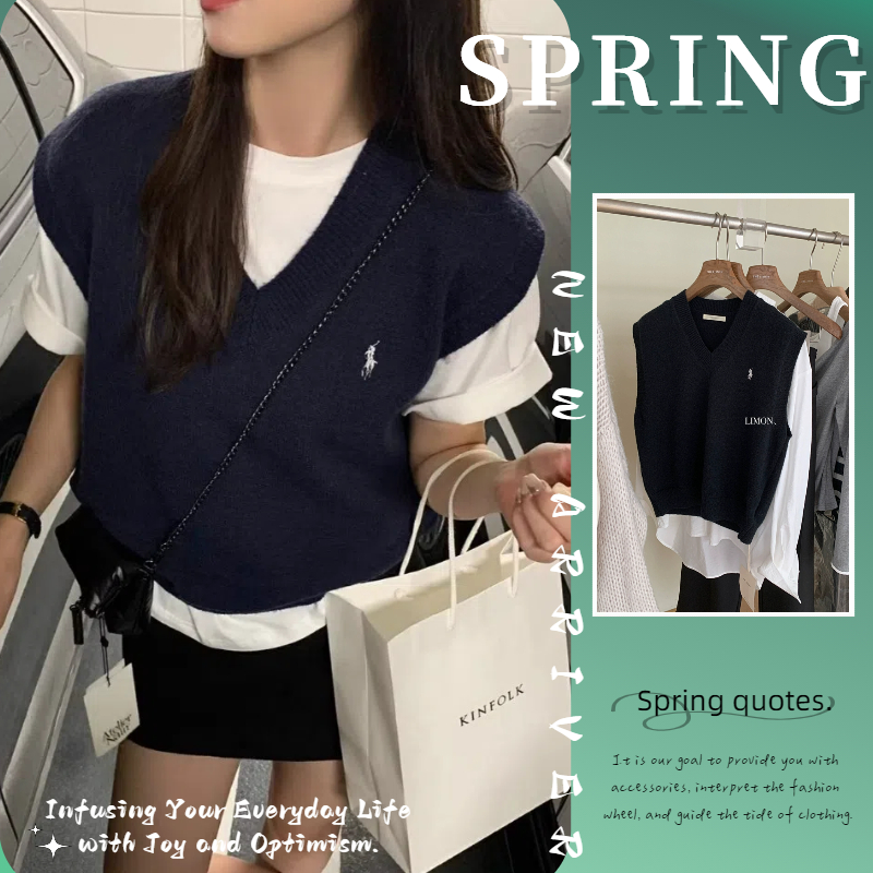 NZN เสื้อกั๊กถักเสื้อกั๊กแขนกุดชั้นสไตล์เกาหลีคอวีเก๋