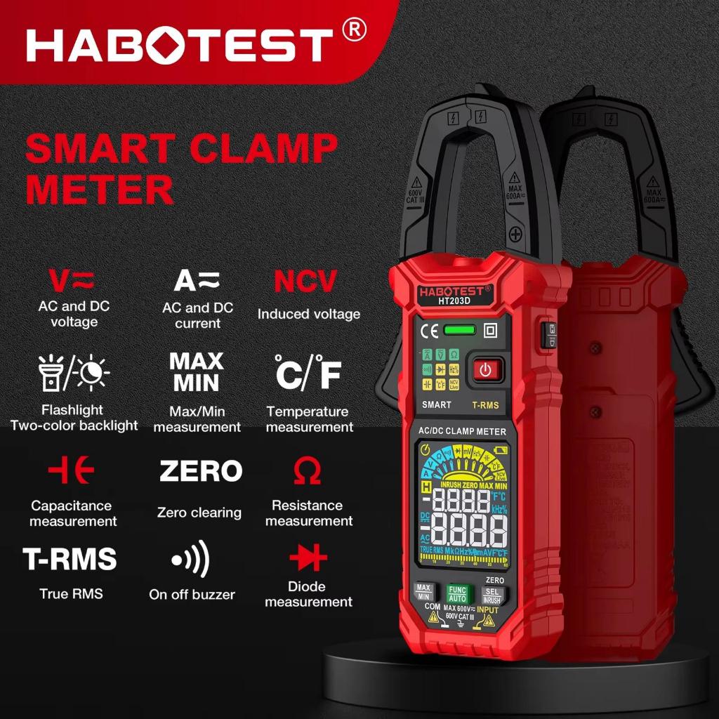 Habotest 1000A แคลมป์มิเตอร์มัลติมิเตอร์แบบดิจิตอล HT208 HT207 HT206 HT205 HT203