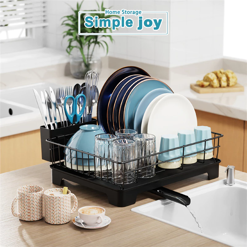 Simplejoy ชั้นวางจาน ที่คว่ำจานพร้อมท่อระบายน้ำ ชั้นวางของสำหรับห้องครัว ชั้นเก็บจาน