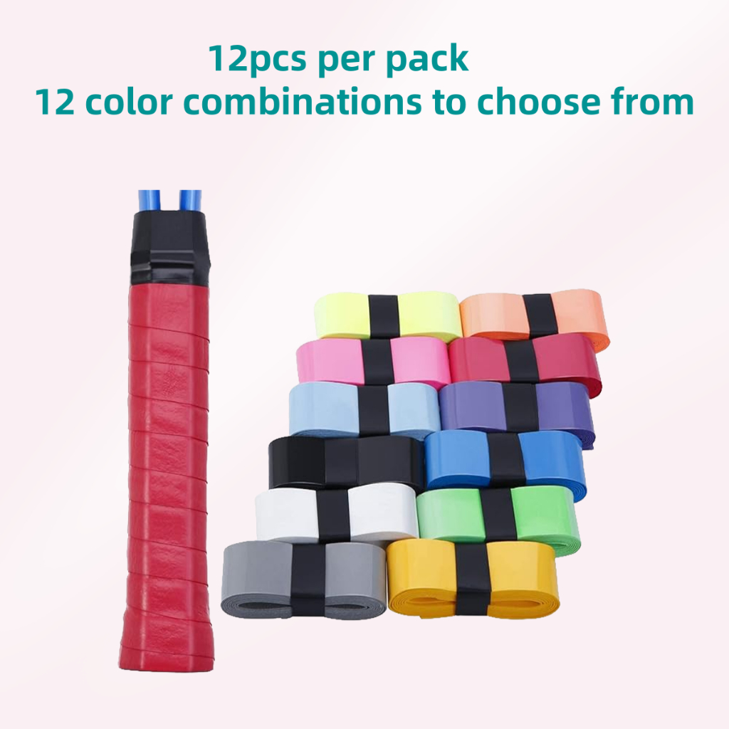 12pcs แห้งรู้สึก Overgrip เทปไม้เทนนิส Anti Slip เทปดูดซับเหงื่อสําหรับไม้เทนนิส Pickleball Grip