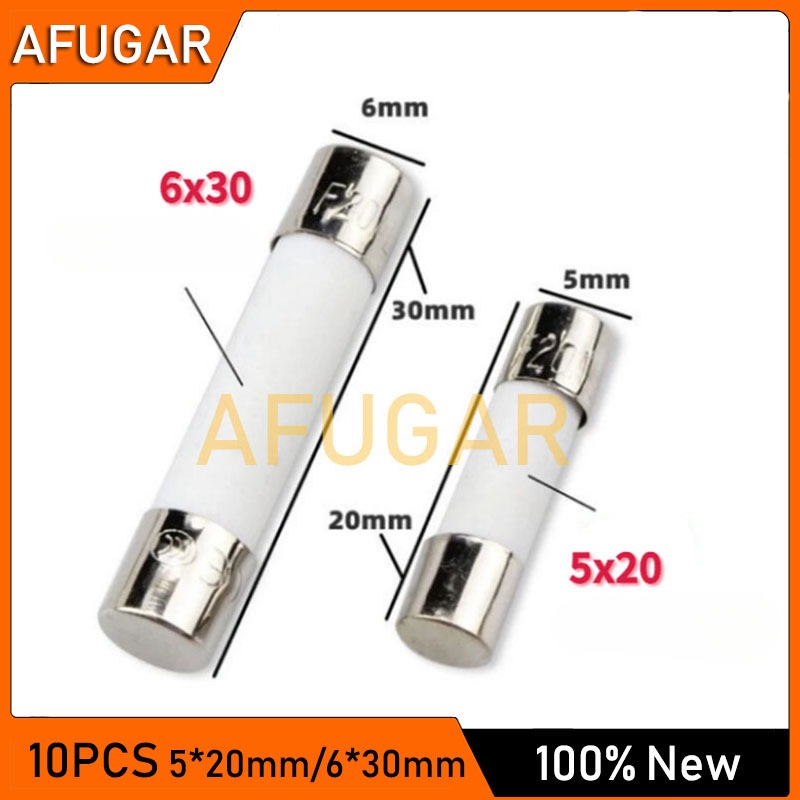 10pcs 5*20 มม.* 6*30 มม.ช้า Blow ฟิวส์เซรามิค 250V 1A 1.25A 1.6A 2A 2.5A 3.15A 4A 5A 6.3A 8A 10A 12A 15A 20A T1A T1.25A T1.25A T5A T12A T15A T3A T15A T8A T15A T5A T12A T5A T5A T8A T15A T3A T5A T