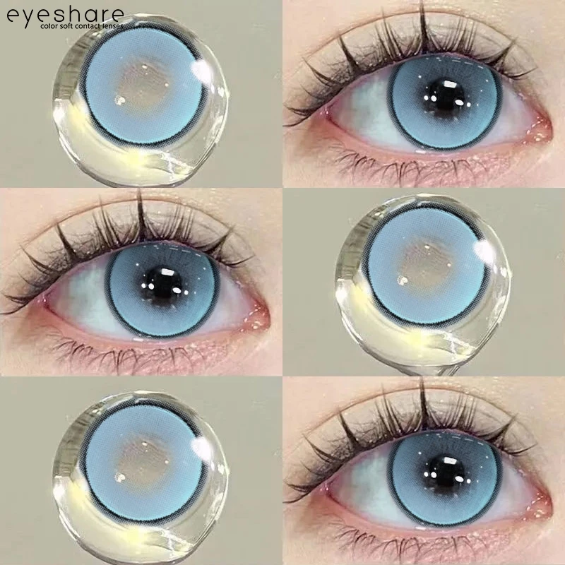 Eyeshare เลนส์สี PRAGUE สีสันโดดเด่นแต่ไม่รุนแรง สีฟ้า ปริมาณน้ำ40% BC8.5 รายปี ค่าสายตา0.00 2ชิ้น