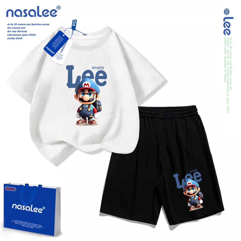 NASAชุดแฟชั่นเด็ก เสื้อยืดแขนสั้น กางเกงขาสั้นเด็ก กางเกงขาสั้นสบายๆ ผ้าฝ้าย 100% นุ่มสบาย